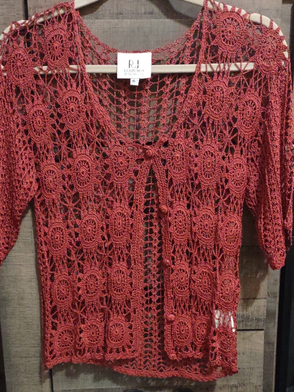 R.J. Collection By CHELSEA ROUSSO Women's Red Crochet Camisole Cover-Up Vintage